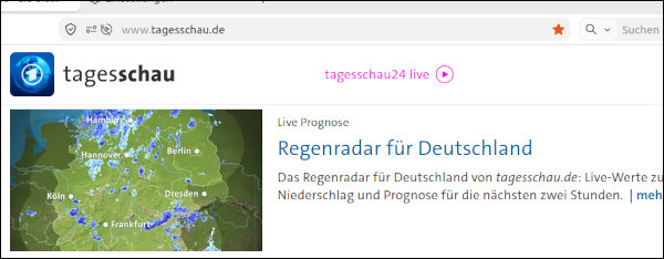 Screenshot des Tagesschau-Regenradars